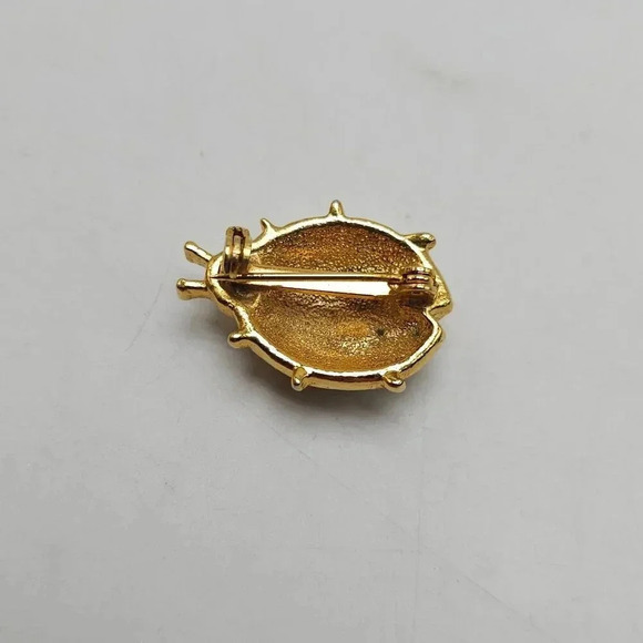 Vintage Gold-Tone Ladybug Rhinestone Brooch Pin With Red Gem Eyes - Picture 3 of 4